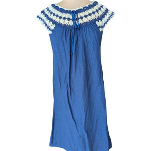 Lucky‎ & Coco Navy Blue & White Crochet Beach Dress Cover Up 100% Cotton Sz Med